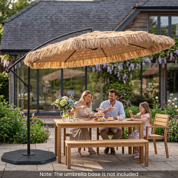 3m Thatched Cantilever Umbrella with Cross Base Crank and Tilt