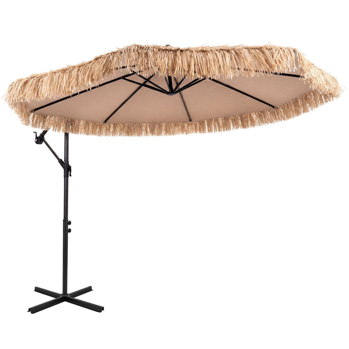 3m Thatched Cantilever Umbrella with Cross Base Crank and Tilt