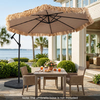 3m Thatched Cantilever Umbrella with Cross Base Crank and Tilt