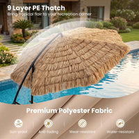 3m Thatched Cantilever Umbrella with Cross Base Crank and Tilt