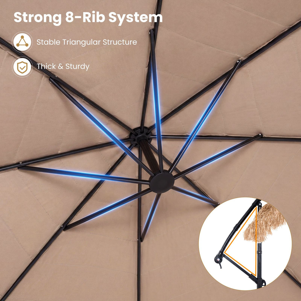 3m Thatched Cantilever Umbrella with Cross Base Crank and Tilt