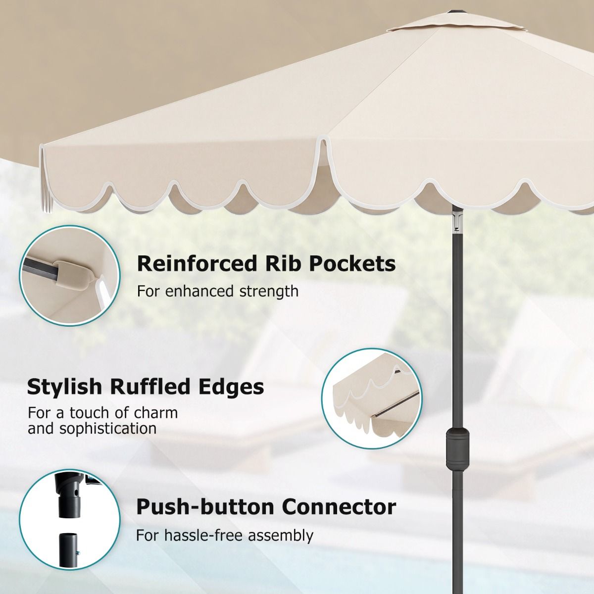 3M Patio Umbrella with Push Button Tilt and Crank