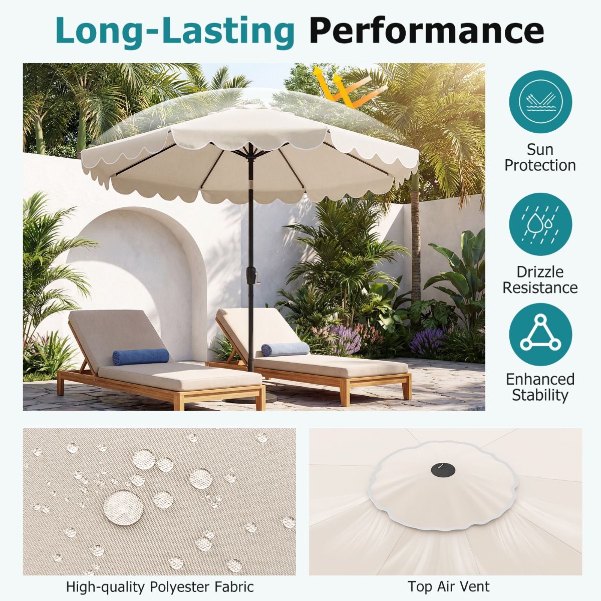 3M Patio Umbrella with Push Button Tilt and Crank