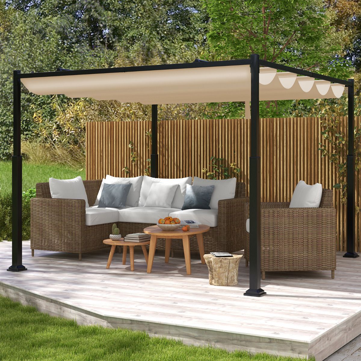 3M x 3M Outdoor Pergola with Retractable Canopy