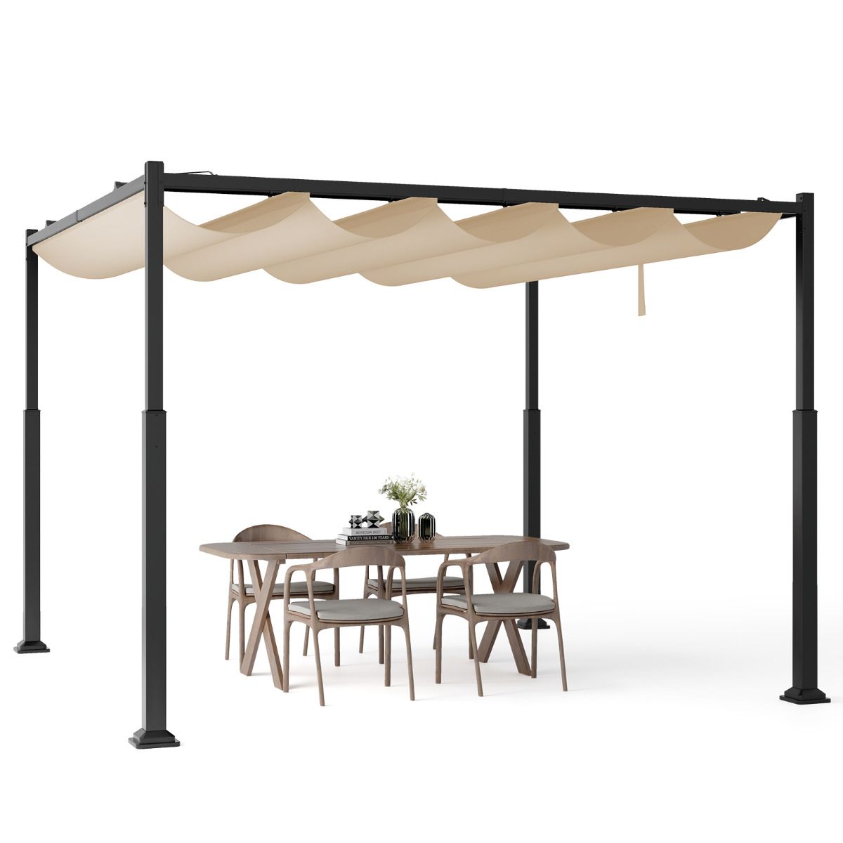 3M x 3M Outdoor Pergola with Retractable Canopy