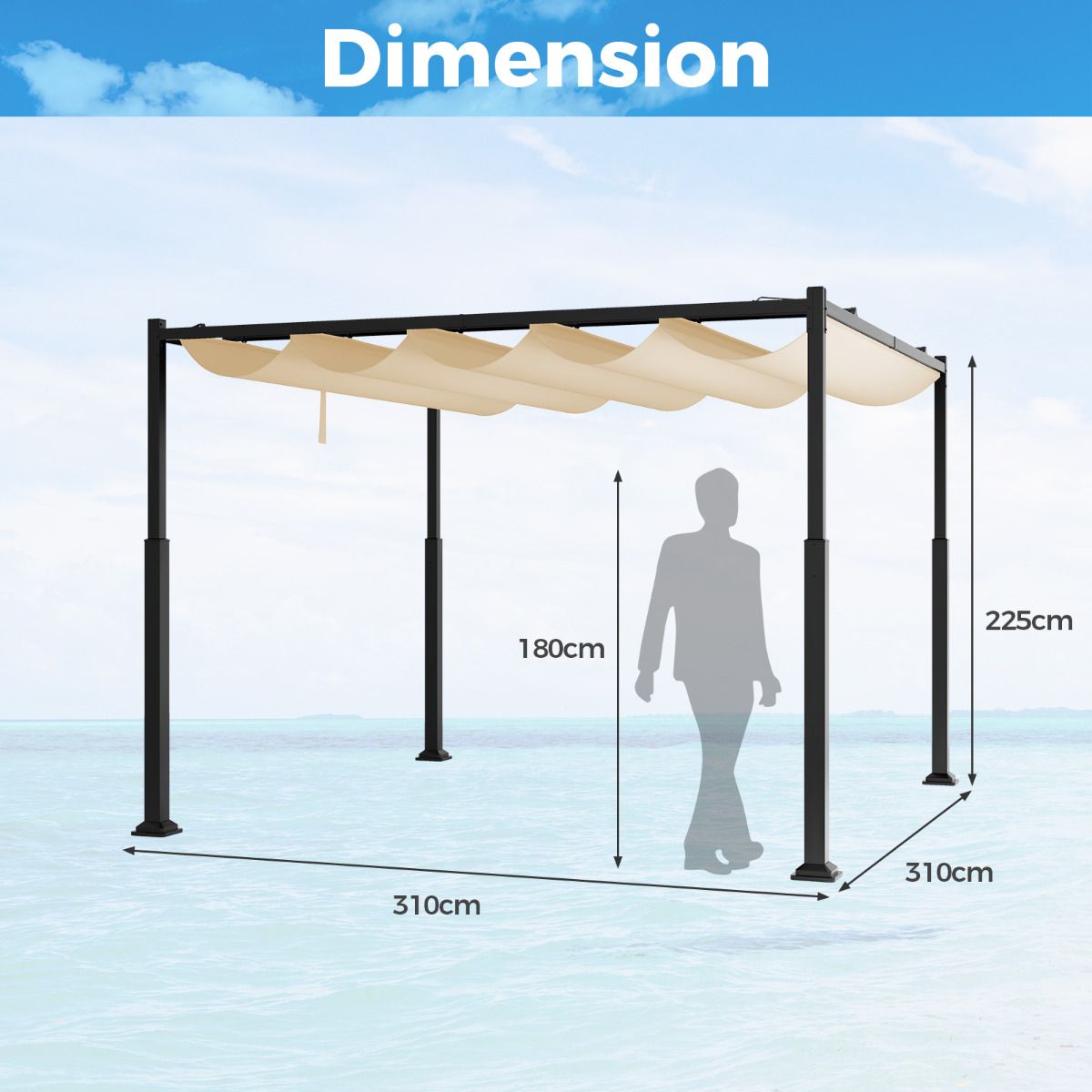 3M x 3M Outdoor Pergola with Retractable Canopy