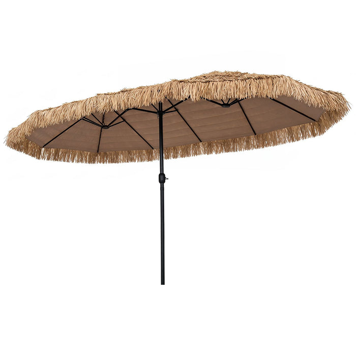 4.5x2.8M Double Sided Thatched Tiki Umbrella with Crank and 12 Ribs