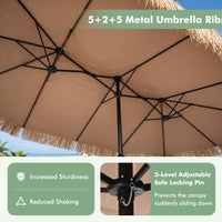 4.5x2.8M Double Sided Thatched Tiki Umbrella with Crank and 12 Ribs