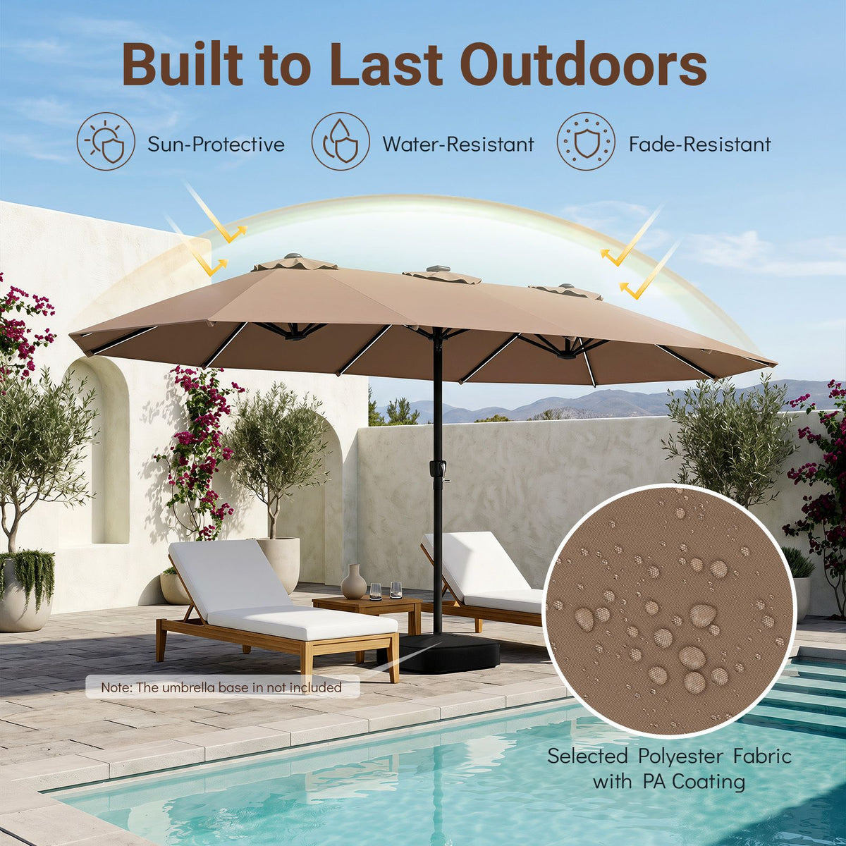4.7m Extra-Large Patio Umbrella Outdoor Double-Sided Market Umbrella with 144 Solar LED Beads