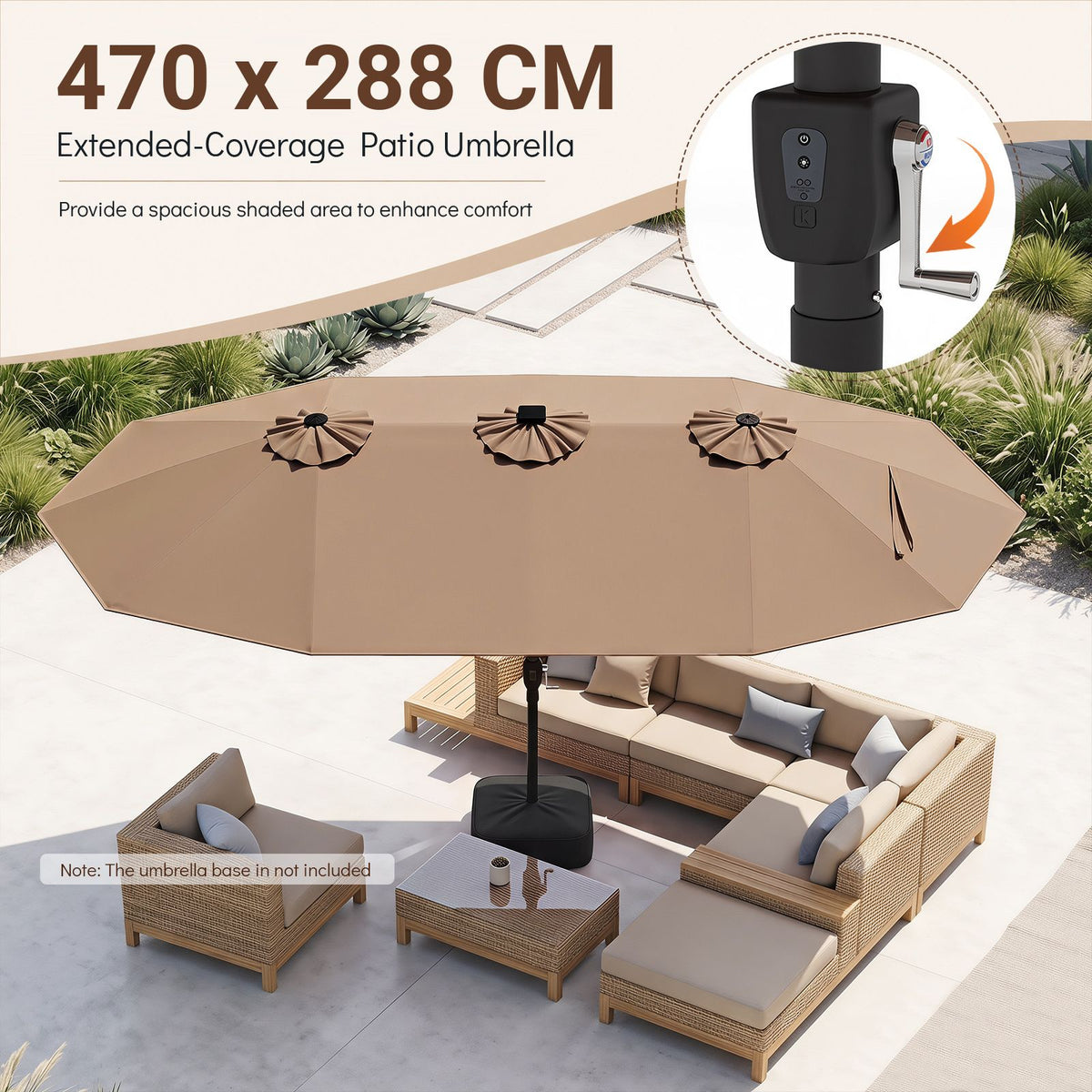 4.7m Extra-Large Patio Umbrella Outdoor Double-Sided Market Umbrella with 144 Solar LED Beads