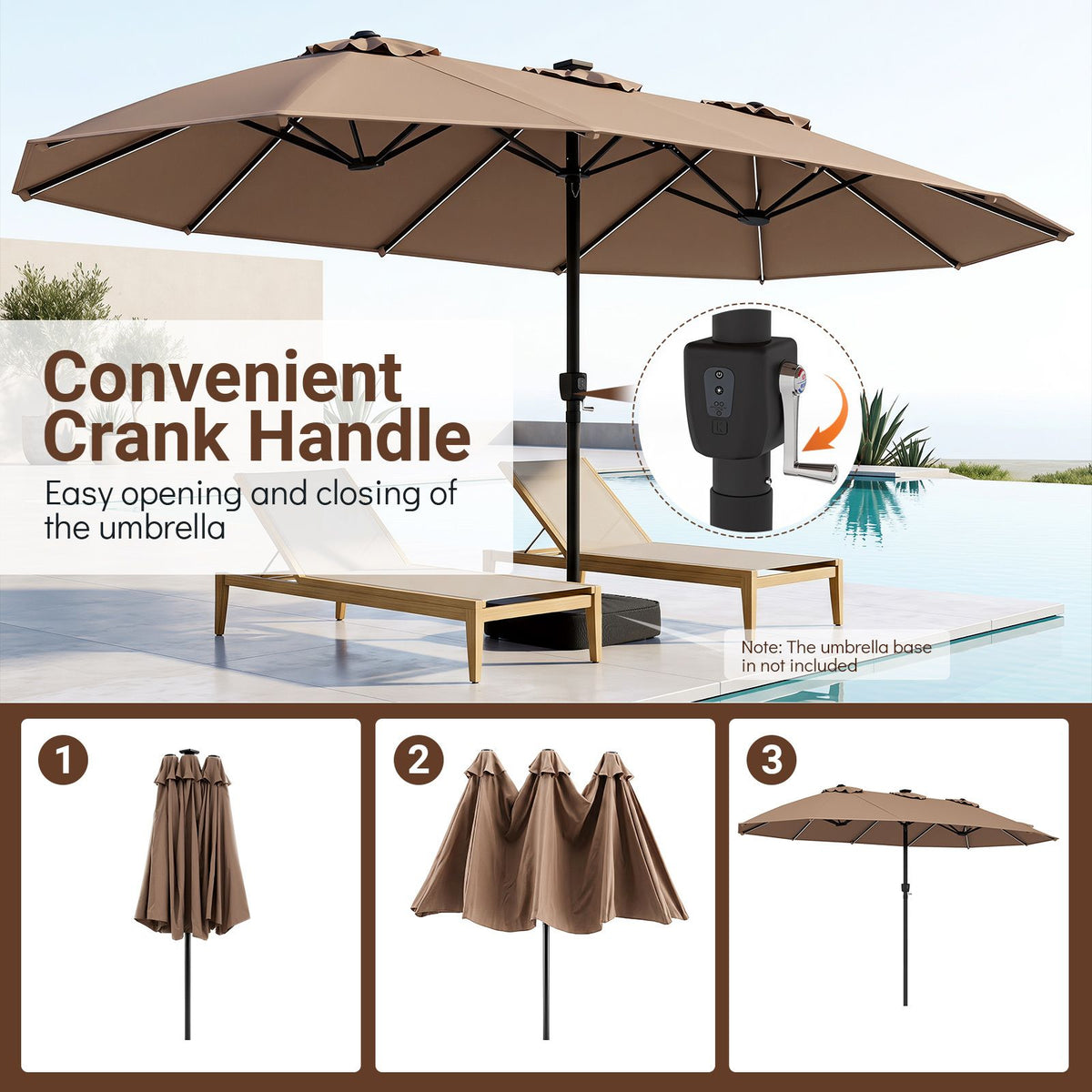 4.7m Extra-Large Patio Umbrella Outdoor Double-Sided Market Umbrella with 144 Solar LED Beads