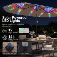 4.7m Extra-Large Patio Umbrella Outdoor Double-Sided Market Umbrella with 144 Solar LED Beads