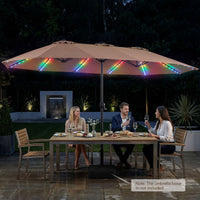 4.7m Extra-Large Patio Umbrella Outdoor Double-Sided Market Umbrella with 144 Solar LED Beads