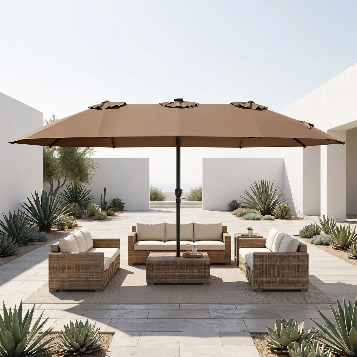 4.7m Extra-Large Patio Umbrella Outdoor Double-Sided Market Umbrella with 144 Solar LED Beads
