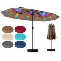 4.7m Extra-Large Patio Umbrella Outdoor Double-Sided Market Umbrella with 144 Solar LED Beads