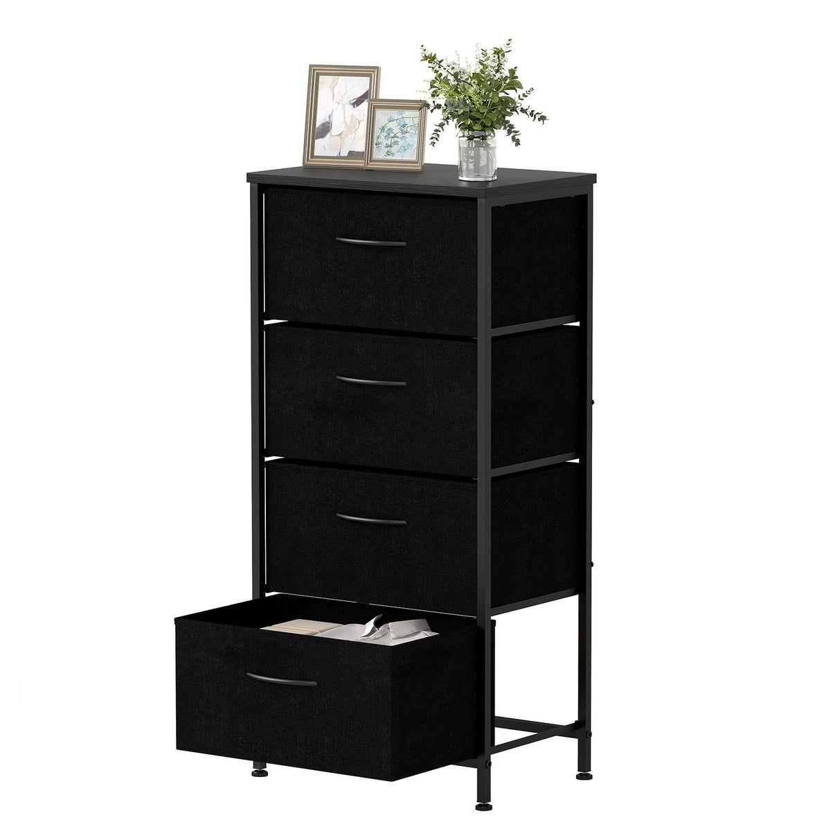 4 Drawers Dresser with Wooden Top and Heavy Duty Metal Frame