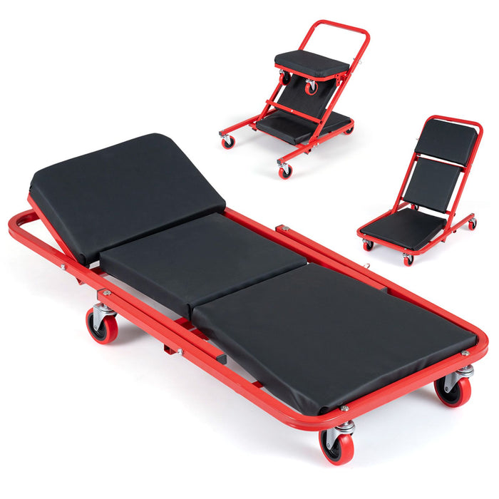 4-In-1 Padded Z Garage Seat with 6 Wheels Lay Down or Sit