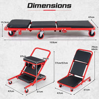 4-In-1 Padded Z Garage Seat with 6 Wheels Lay Down or Sit