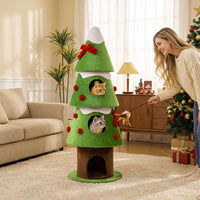 4-Level 158cm Christmas Tree-Design Cat Tree with 3 Condos and Removable Plush Cover