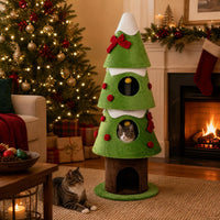 4-Level 158cm Christmas Tree-Design Cat Tree with 3 Condos and Removable Plush Cover