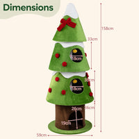 4-Level 158cm Christmas Tree-Design Cat Tree with 3 Condos and Removable Plush Cover