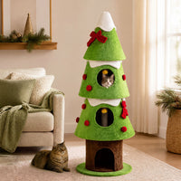 4-Level 158cm Christmas Tree-Design Cat Tree with 3 Condos and Removable Plush Cover