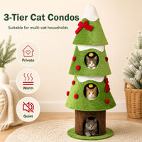 4-Level 158cm Christmas Tree-Design Cat Tree with 3 Condos and Removable Plush Cover