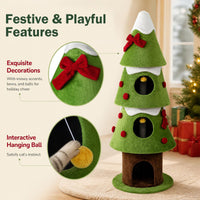 4-Level 158cm Christmas Tree-Design Cat Tree with 3 Condos and Removable Plush Cover