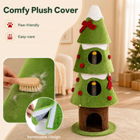 4-Level 158cm Christmas Tree-Design Cat Tree with 3 Condos and Removable Plush Cover
