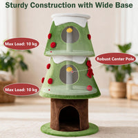 4-Level 158cm Christmas Tree-Design Cat Tree with 3 Condos and Removable Plush Cover