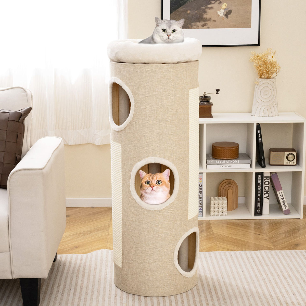 4-Storey Cat House for Multiple Cats with Removable Perch Bed