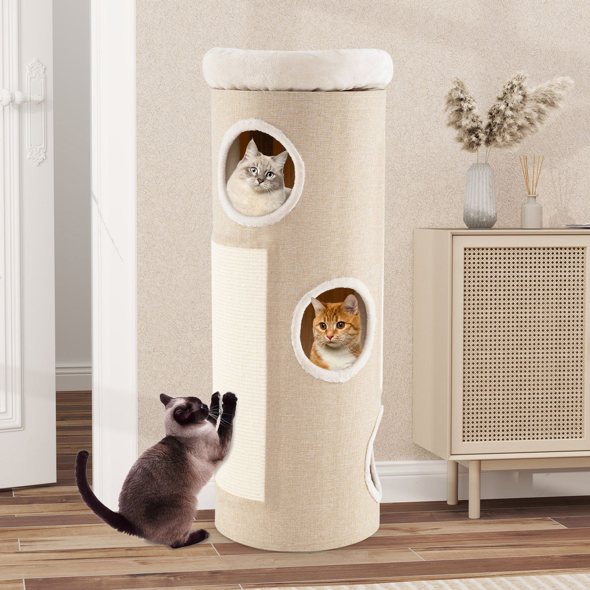 4-Storey Cat House for Multiple Cats with Removable Perch Bed