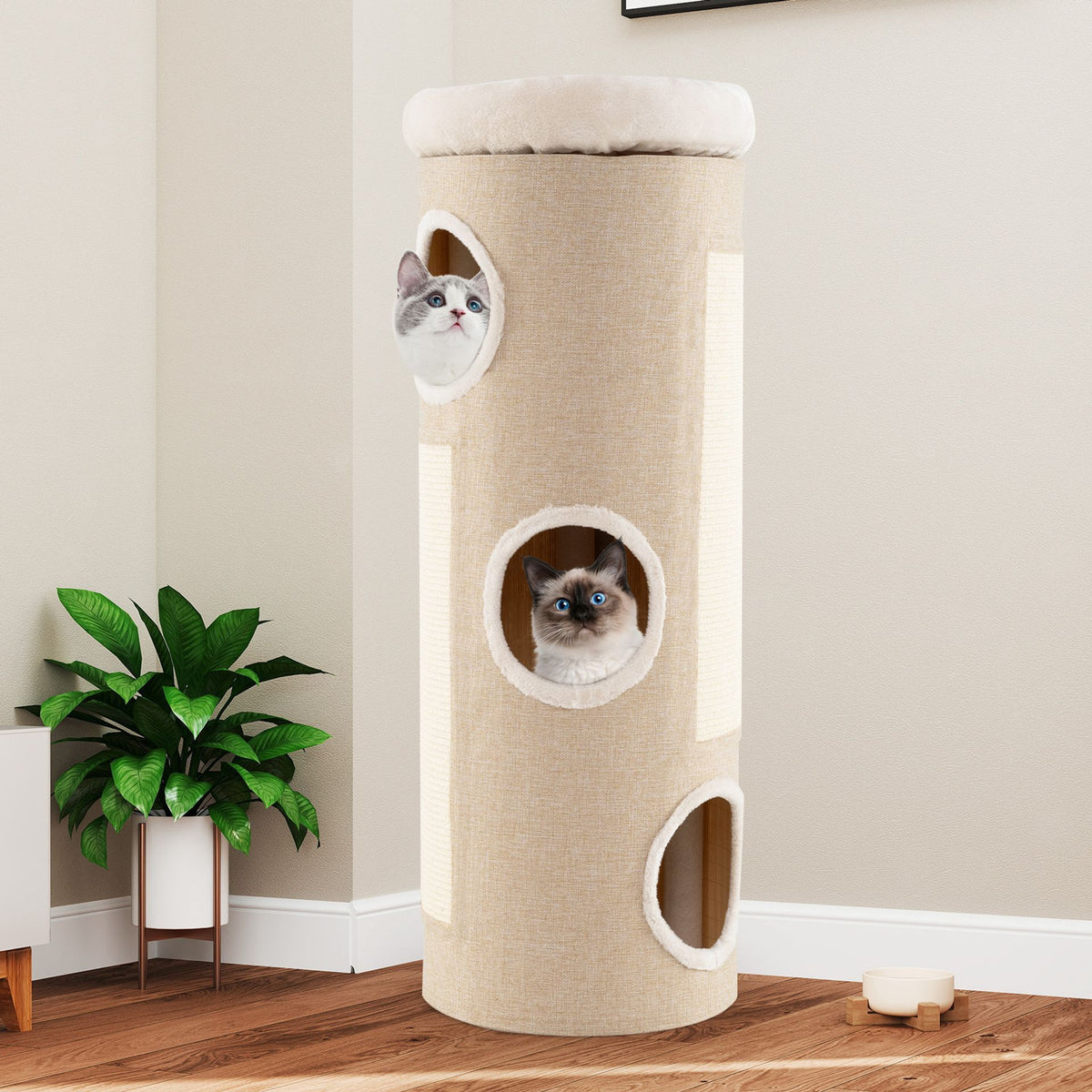 4-Storey Cat House for Multiple Cats with Removable Perch Bed
