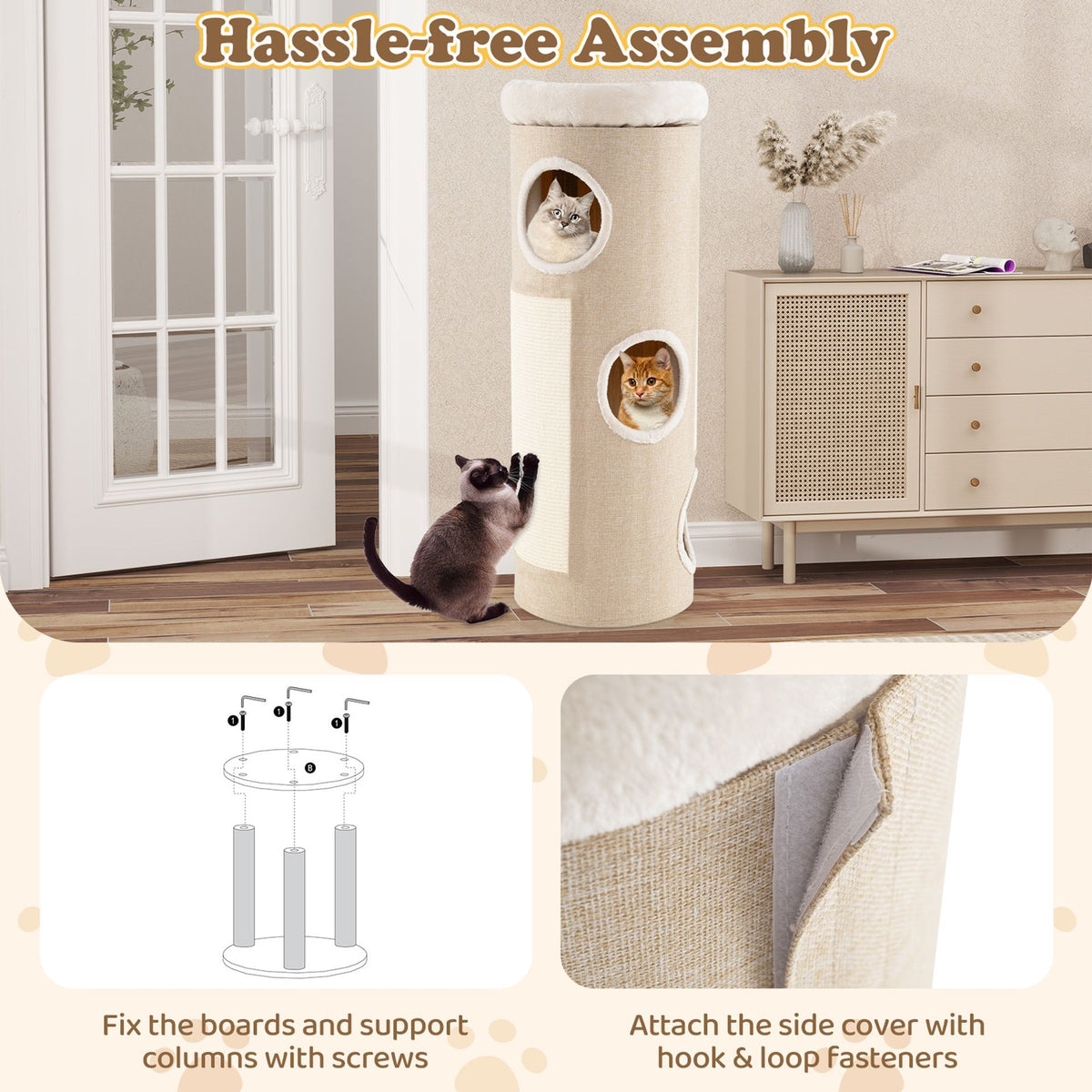 4-Storey Cat House for Multiple Cats with Removable Perch Bed