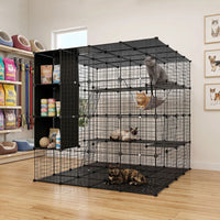 4-Tier Cat Cage DIY Cat Enclosure with Skylight Foldable Metal Wire Kennel with Hammock