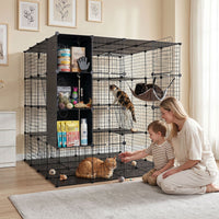 4-Tier Cat Cage DIY Cat Enclosure with Skylight Foldable Metal Wire Kennel with Hammock