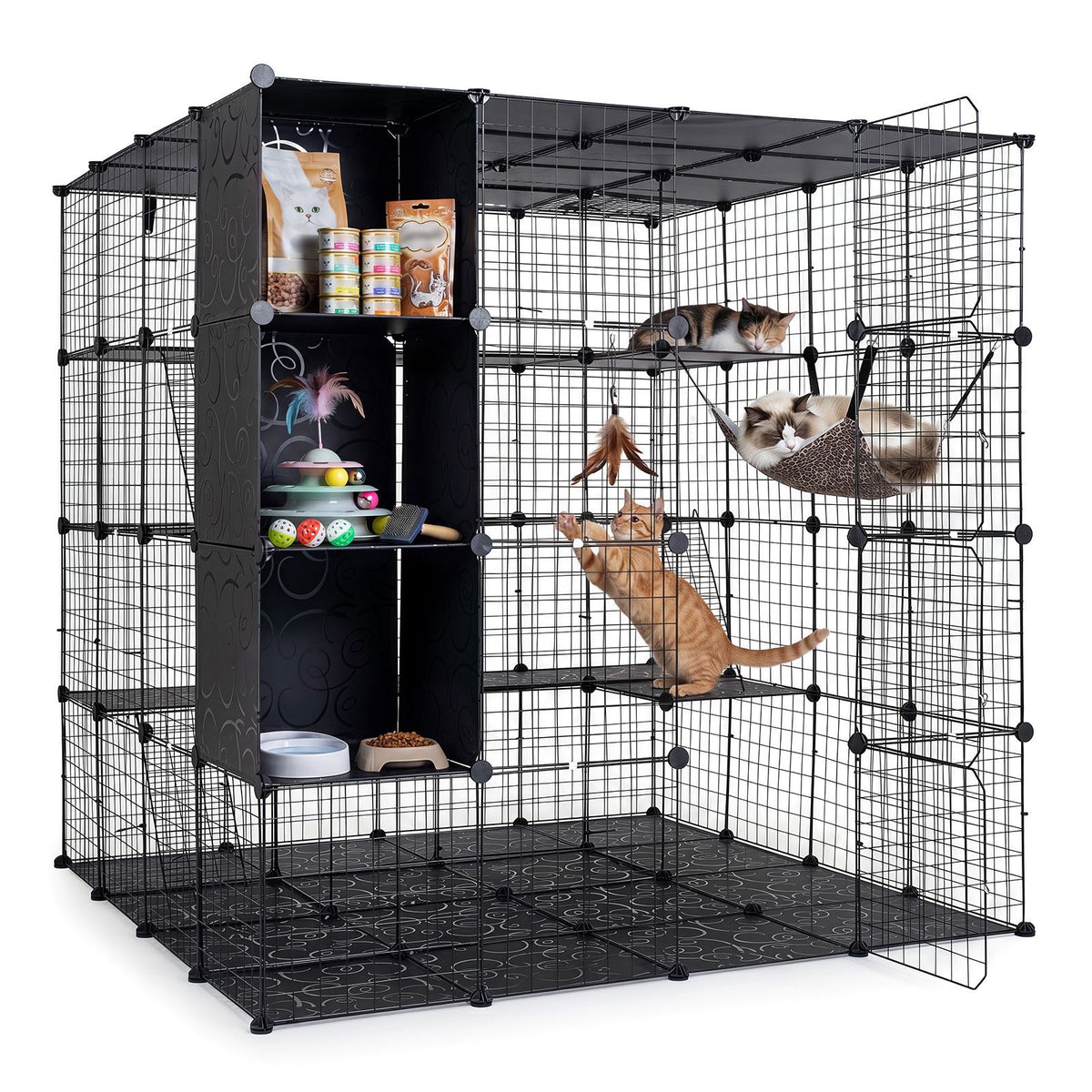 4-Tier Cat Cage DIY Cat Enclosure with Skylight Foldable Metal Wire Kennel with Hammock