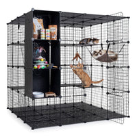 4-Tier Cat Cage DIY Cat Enclosure with Skylight Foldable Metal Wire Kennel with Hammock