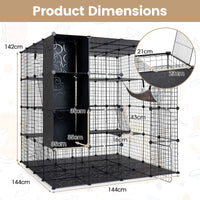 4-Tier Cat Cage DIY Cat Enclosure with Skylight Foldable Metal Wire Kennel with Hammock