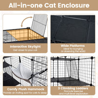 4-Tier Cat Cage DIY Cat Enclosure with Skylight Foldable Metal Wire Kennel with Hammock