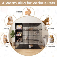 4-Tier Cat Cage DIY Cat Enclosure with Skylight Foldable Metal Wire Kennel with Hammock
