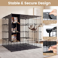 4-Tier Cat Cage DIY Cat Enclosure with Skylight Foldable Metal Wire Kennel with Hammock