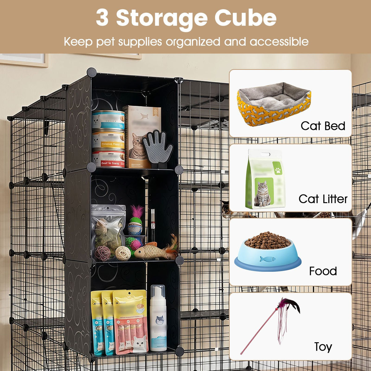 4-Tier Cat Cage DIY Cat Enclosure with Skylight Foldable Metal Wire Kennel with Hammock