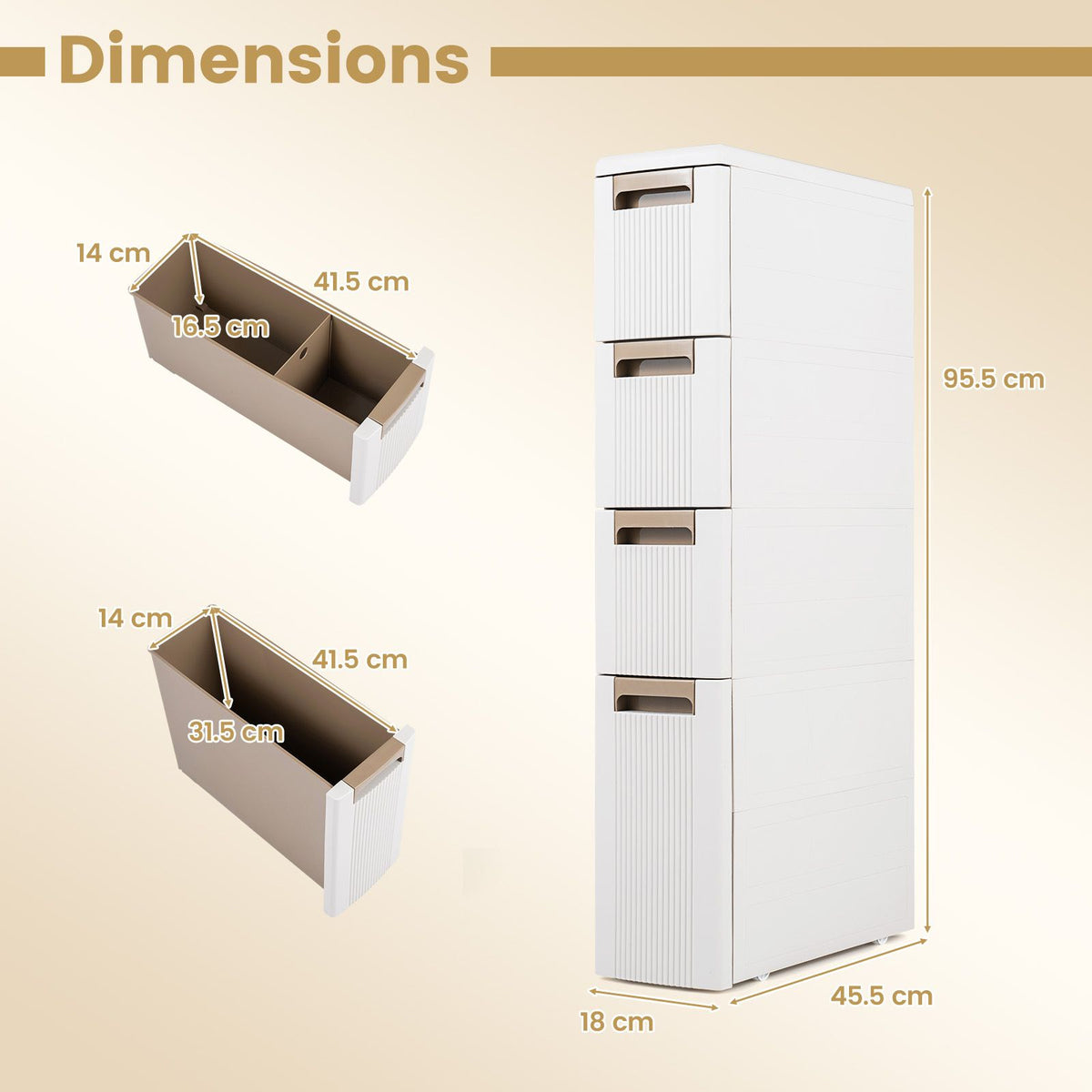 3/4-Tier Narrow Storage Cabinet with 3/4 Drawers and 2/3 Dividers