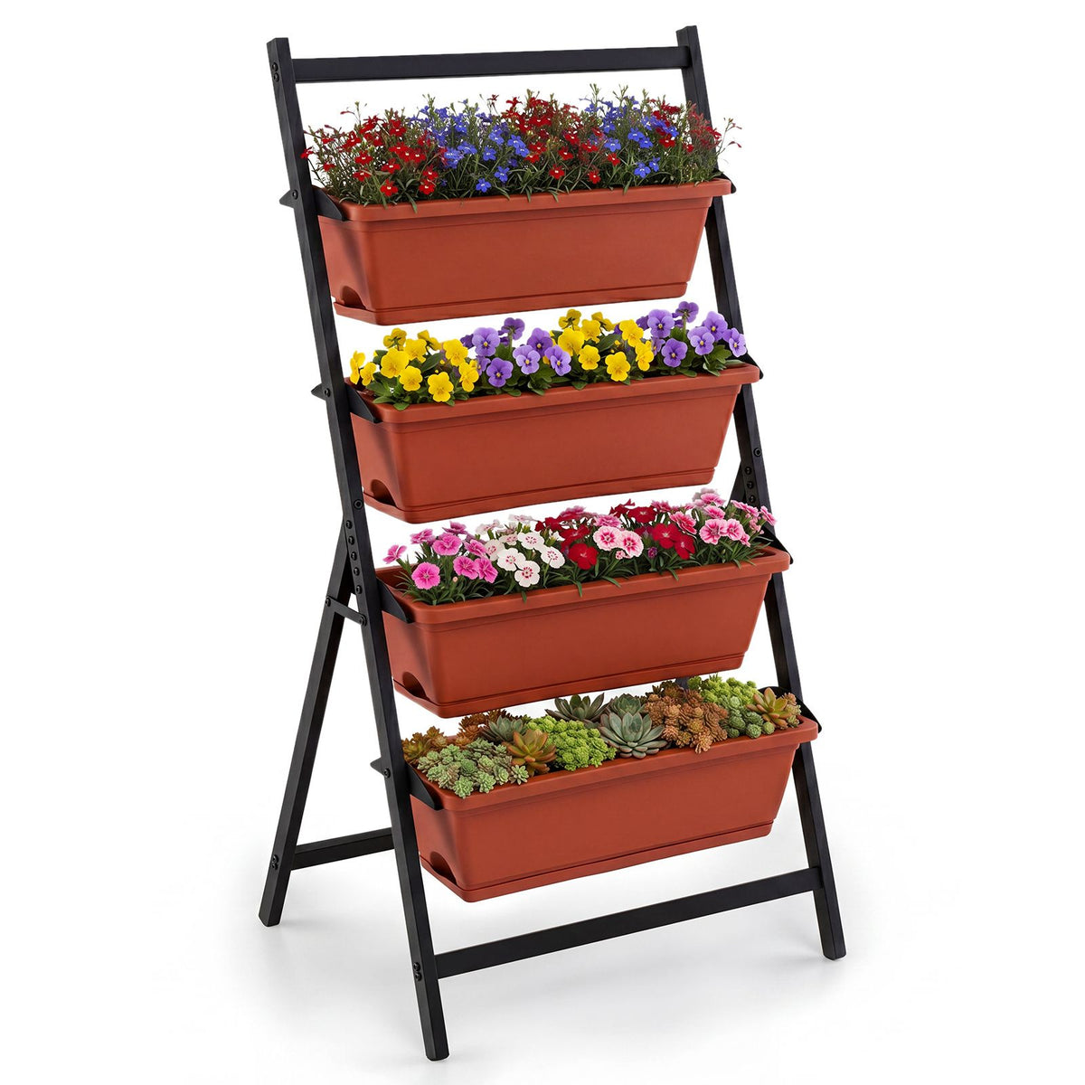 124cm 4-Tier Elevated Planter Box with Drainage Holes for Flowers Herbs Garden