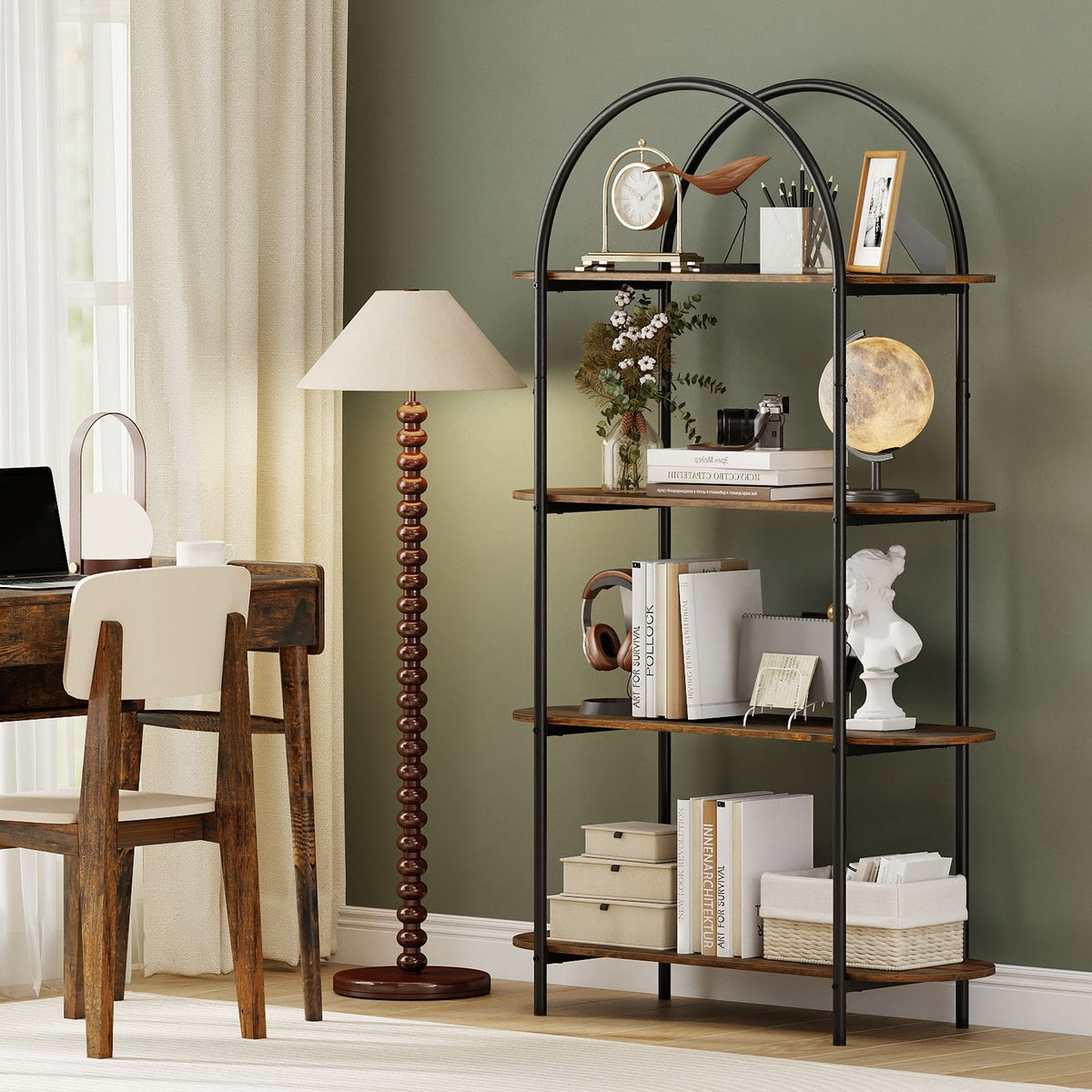 Open Frame Bookcase 4-Tier Industrial Open Bookcase with Sturdy Metal Frame for Living Roo ...