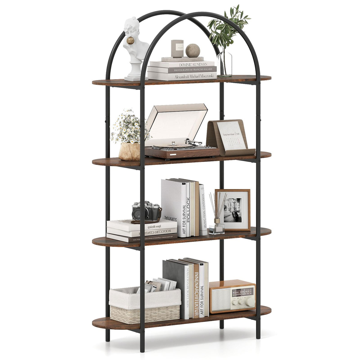Open Frame Bookcase 4-Tier Industrial Open Bookcase with Sturdy Metal Frame for Living Roo ...