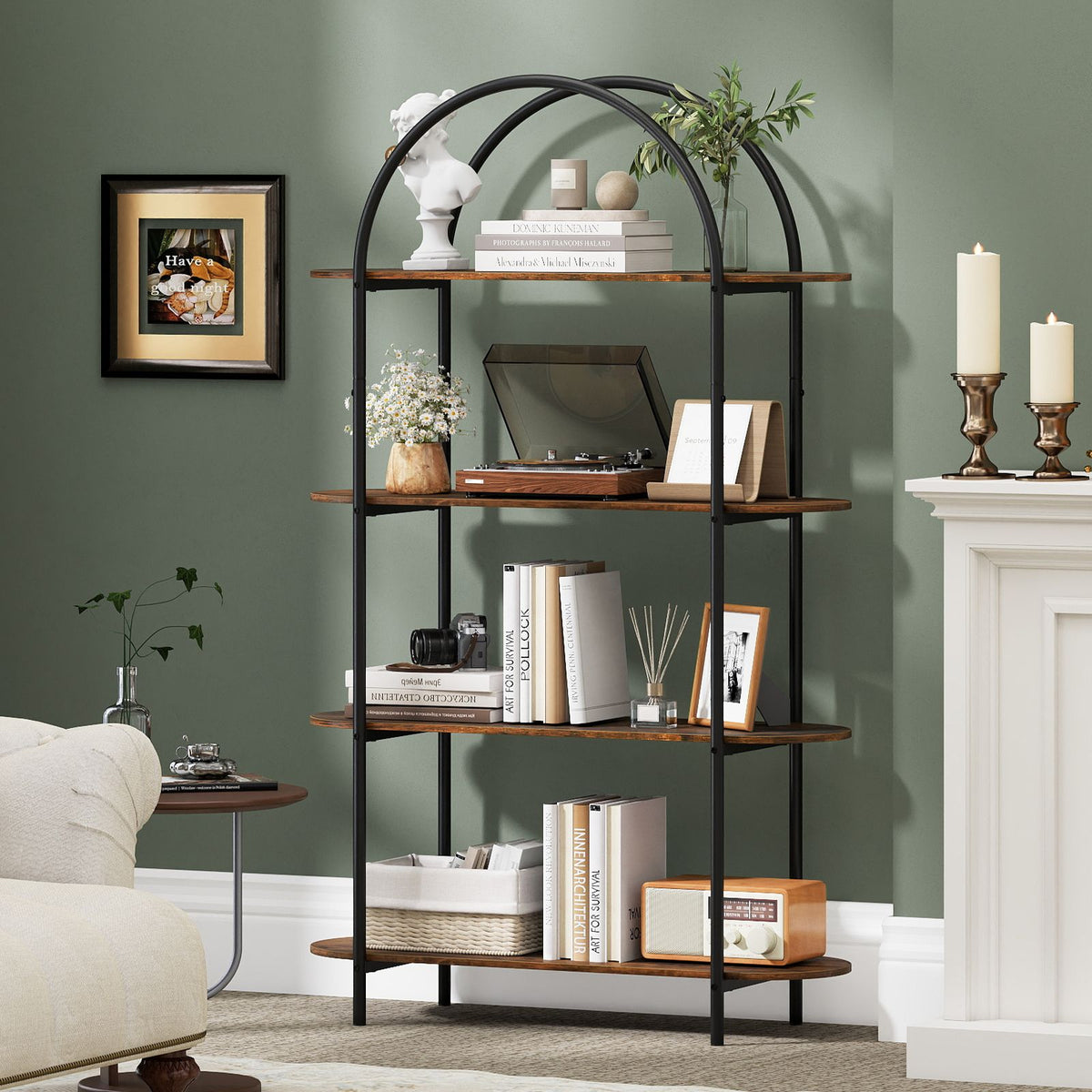 Open Frame Bookcase 4-Tier Industrial Open Bookcase with Sturdy Metal Frame for Living Roo ...