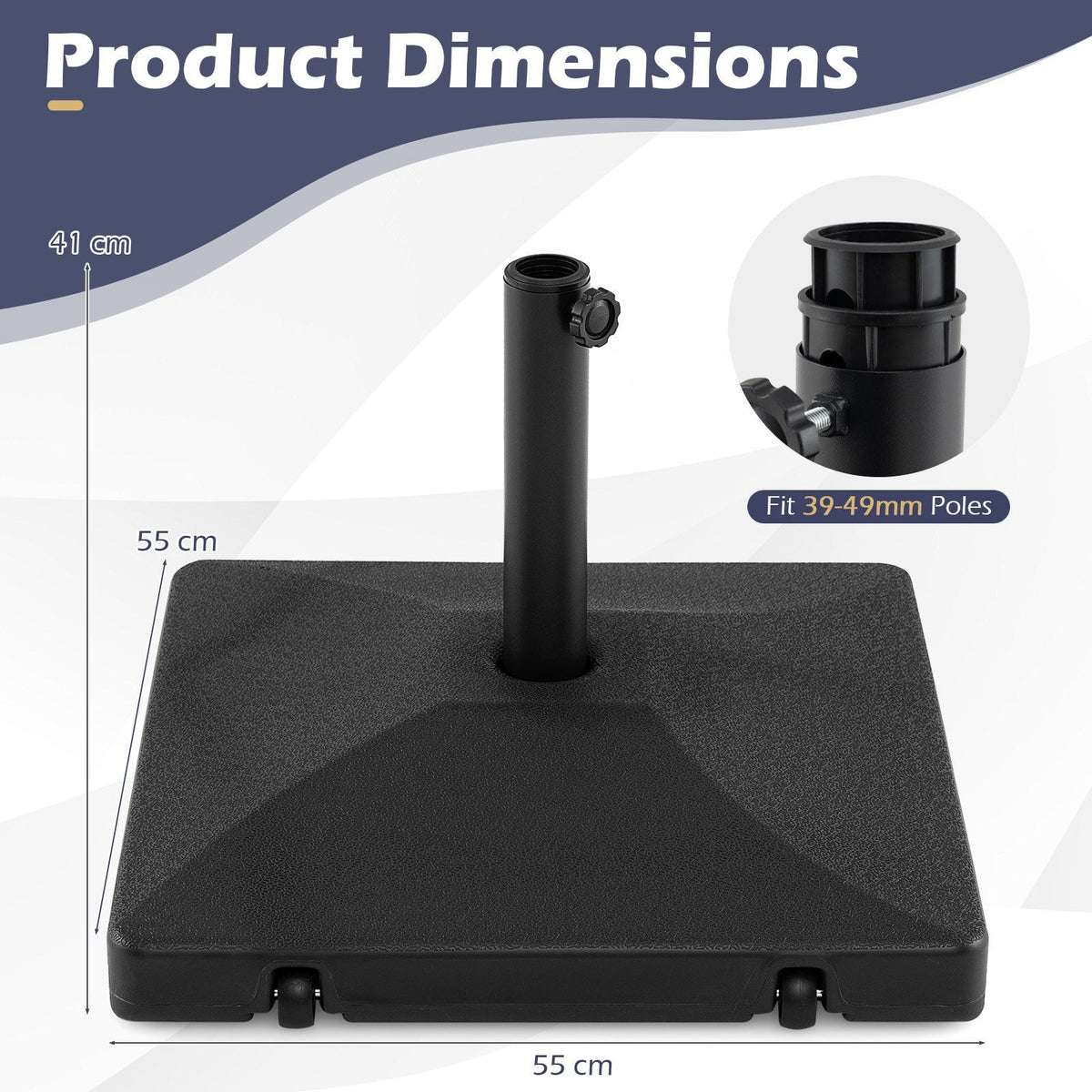 40kg Fillable Umbrella Base with 2 Wheels for 39-49mm Poles