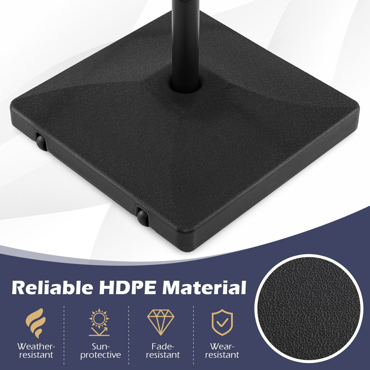 40kg Fillable Umbrella Base with 2 Wheels for 39-49mm Poles